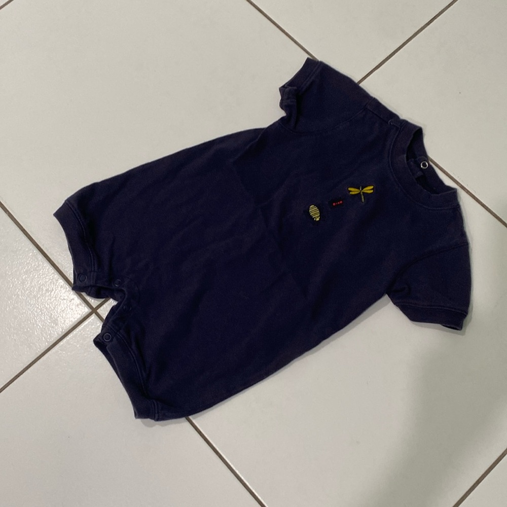 Blue onesie shorts outfit by Gymboree.